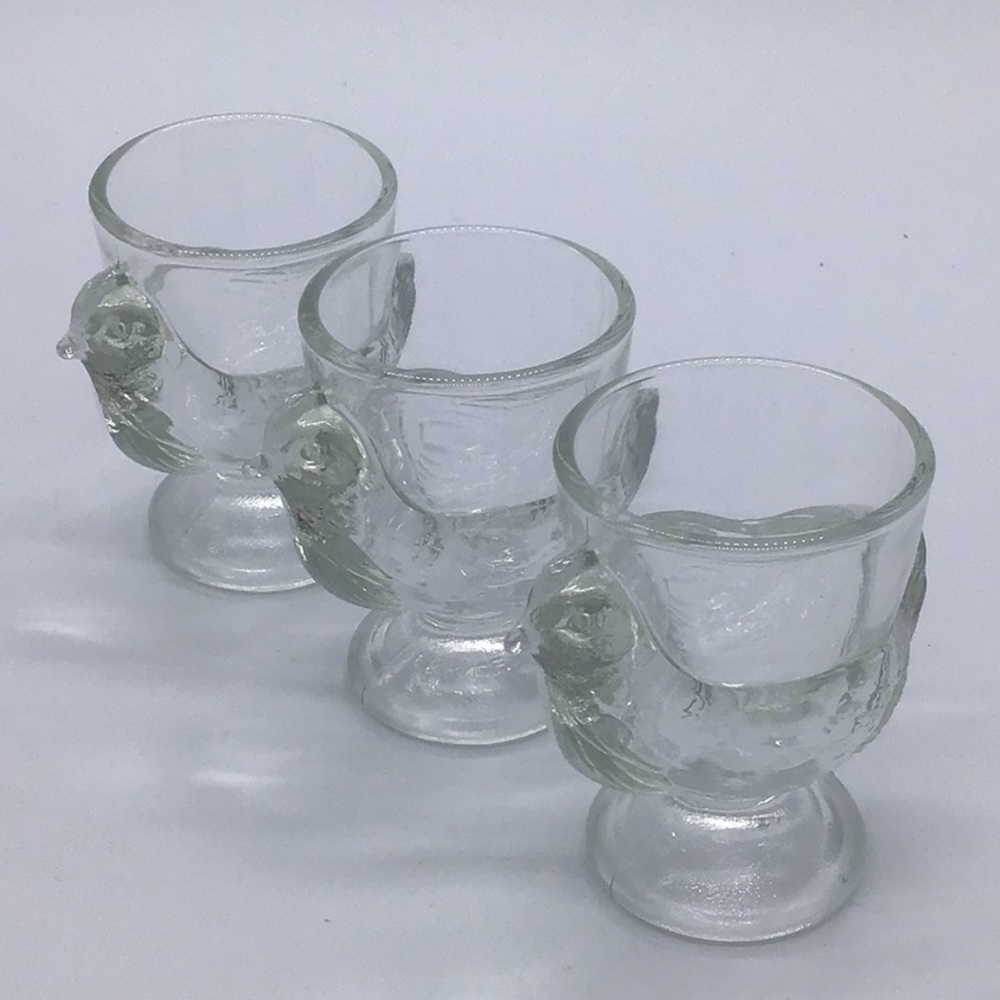 Vintage France Glass Chicken Design Egg Cups